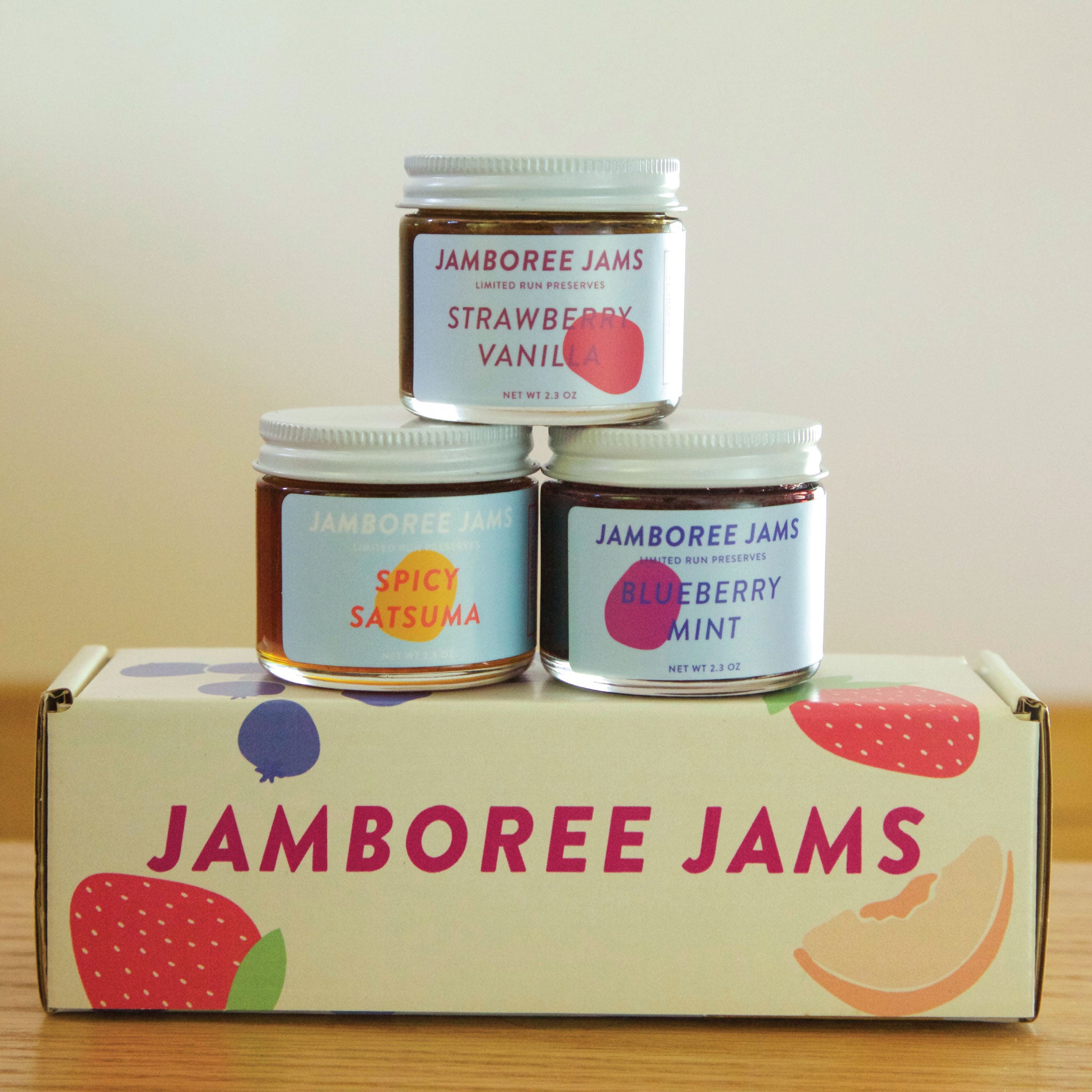 Jam Sampler Pack: Strawberry Vanilla, Peach Rose Geranium, and Spicy Satsuma